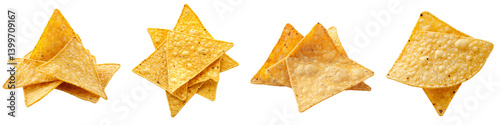 Set of a tortilla chip triangle, isolated on a transparent background.