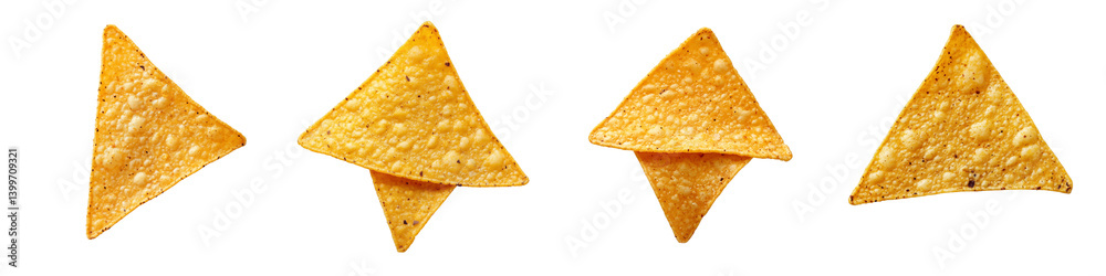 Fototapeta premium Set of a tortilla chip triangle, isolated on a transparent background.