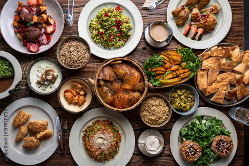  Aerial view of a table full of food