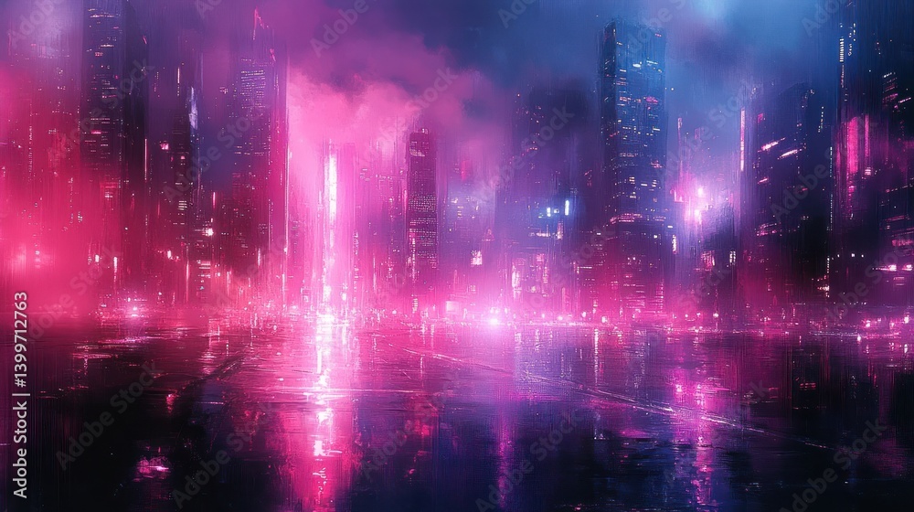 Obraz premium Neon Cityscape: A Futuristic Nightscape