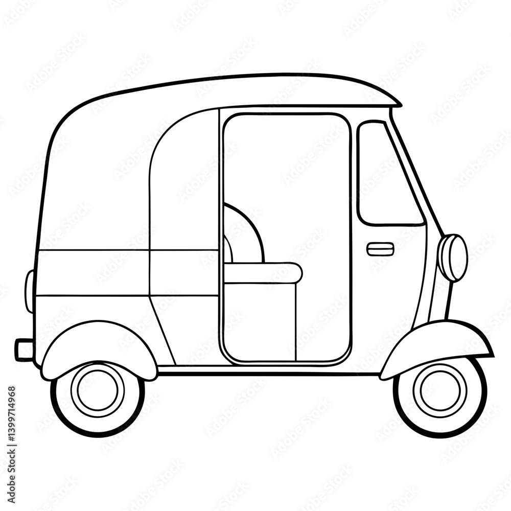 Fototapeta premium Auto Rickshaw Outline Coloring Book Page Line Art