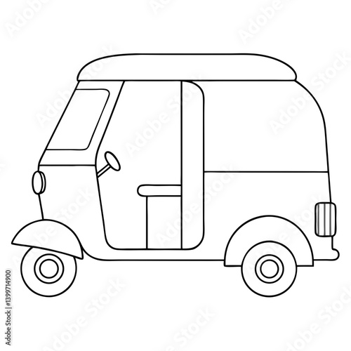 Auto Rickshaw Outline Coloring Book Page Line Art