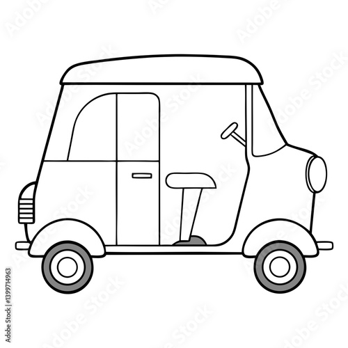 Auto Rickshaw Outline Coloring Book Page Line Art