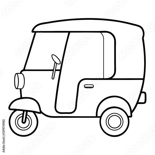 Auto Rickshaw Outline Coloring Book Page Line Art