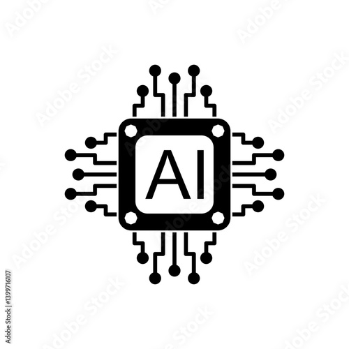 Microchip icon Artificial Intelligence Microchip, simple flat style, illustration, logo sign symbol pictogram template, for ui or ux isolated on white for mobile app, editable