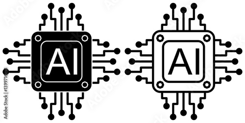 Microchip icon Artificial Intelligence Microchip, simple flat style, illustration, logo sign symbol pictogram template, for ui or ux isolated on white for mobile app, editable