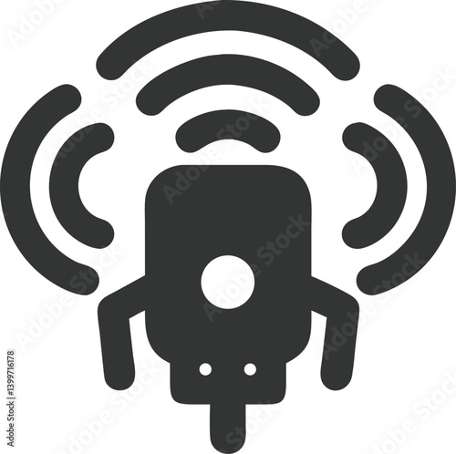 Transmitter Icon with Curved Signal, Minimalistic Style, Transparent Background