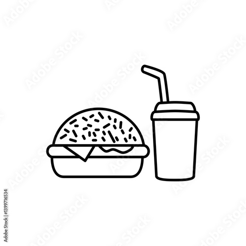 hamburger and soft drink icon, simple flat style, illustration, logo sign symbol pictogram template, for ui or ux isolated on white for mobile app, editable