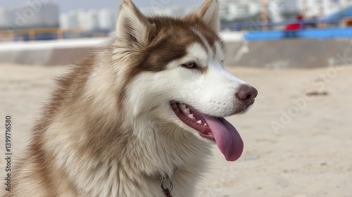 Pink tongue of a Siberian Husky panting h-2 - nose blue coat