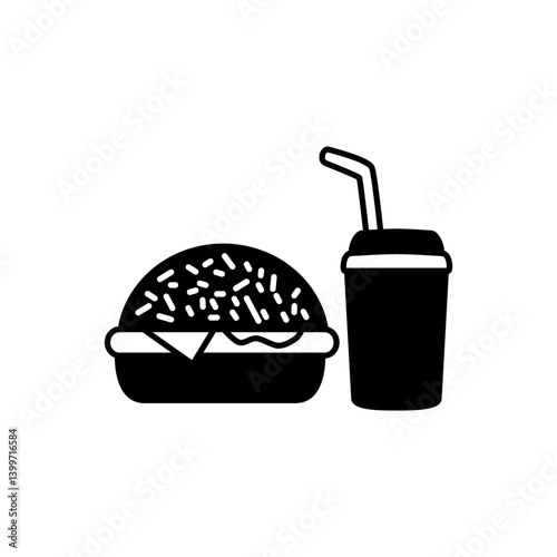 hamburger and soft drink icon, simple flat style, illustration, logo sign symbol pictogram template, for ui or ux isolated on white for mobile app, editable