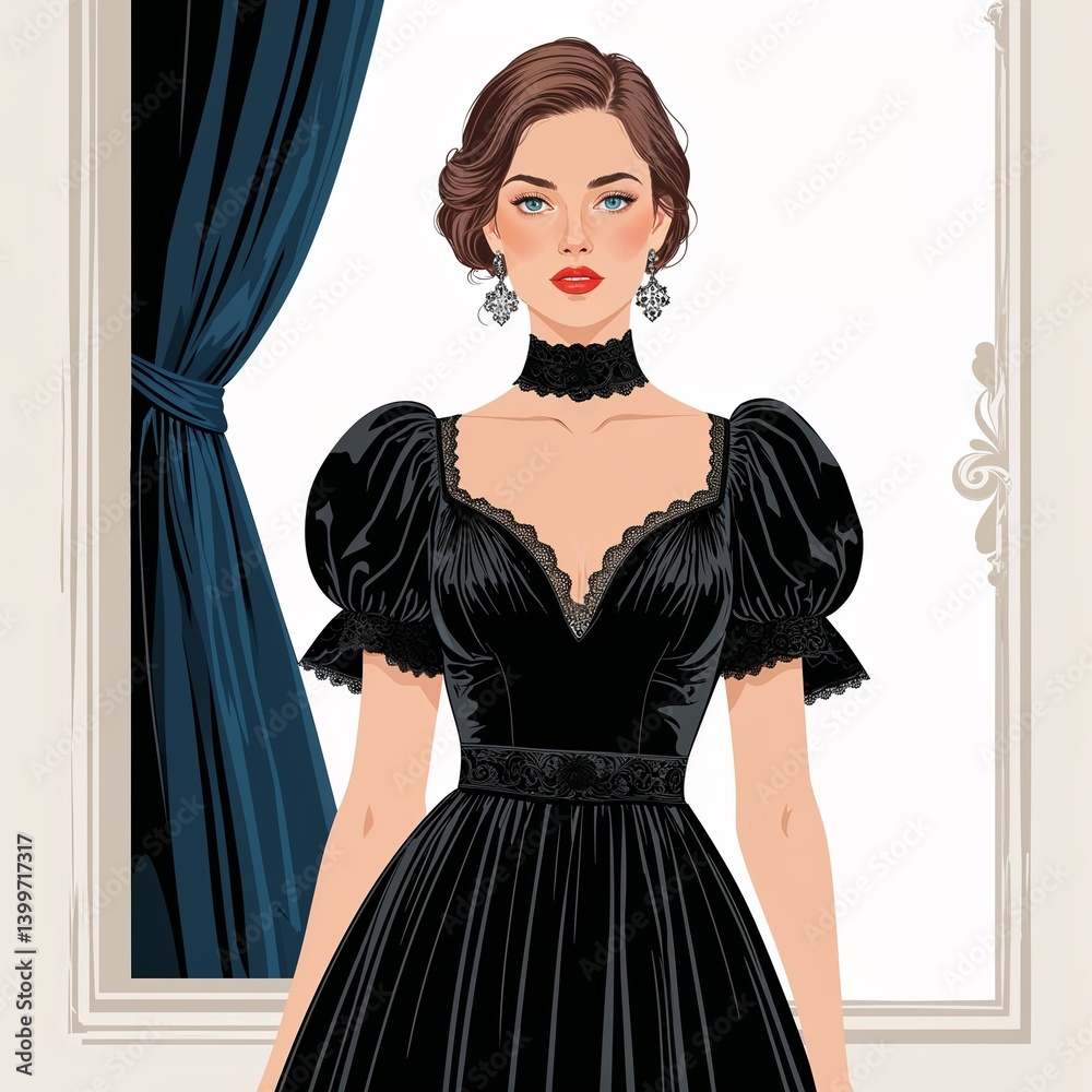 Black velvet dress vector art illustration on plain white background Black velvet dress vector art illustration on plain white background