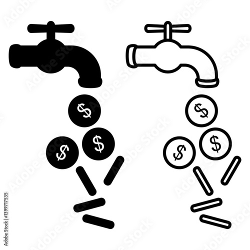 money faucet icon, simple flat style, illustration, logo sign symbol pictogram template, for ui or ux isolated on white for mobile app, editable