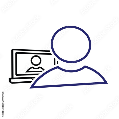 technology icon. people and laptops. utilization of artificial intelligence-based software technology in the form of online meetings. Line design style