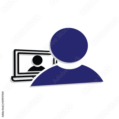 technology icon. people and laptops. utilization of artificial intelligence-based software technology in the form of online meetings. Mixed design style