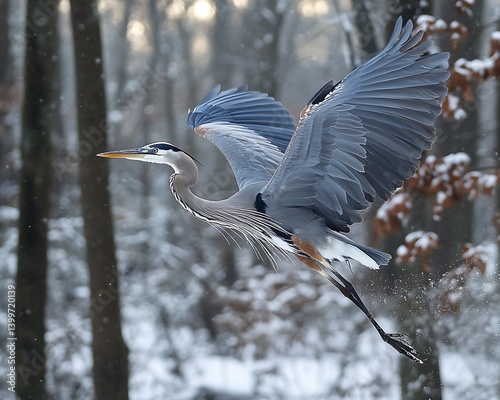 Heron Flight Winter Woods photo