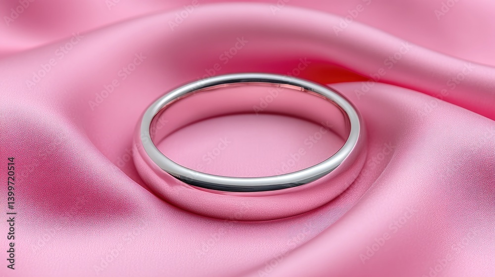 A set of silver rings displayed on a soft, pastel pink velvet fabric A set of silver rings displayed on a soft, pastel pink velvet fabric