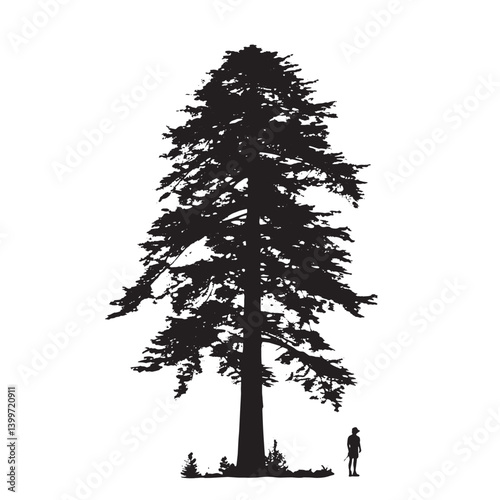 Vector Sequoia Tree Silhouette with Thick Trunk