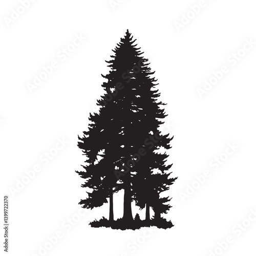 Silhouette of Tall Sequoia Tree in Vector Style