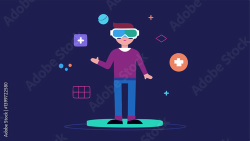 Gaming Mode A user in a casual stance wearing smart glasses with holographic game elements like characters and scores appearing around them in a playful manner.
