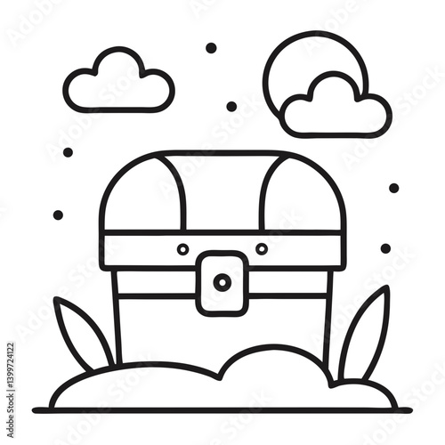 Beachside Treasure: Treasure Chest Outline Coloring Page