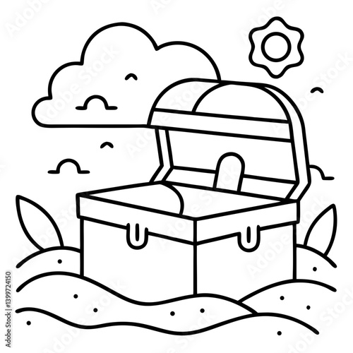 Beachside Treasure: Treasure Chest Outline Coloring Page