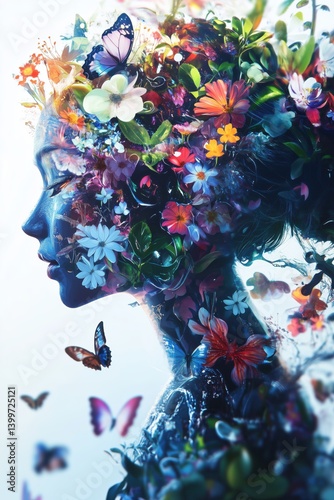 Doppelsilhouette mit floralen und tierischen Motiven