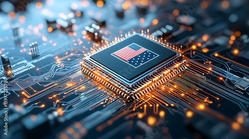 Innovative microchip technology united states digital artwork futuristic setting close-up view american ingenuity