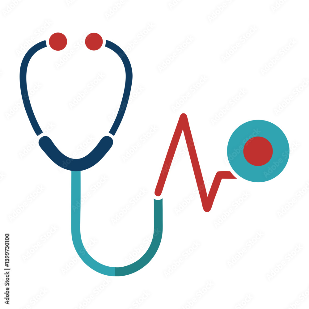 Stethoscope with Pulse Logo Icon on White Background Representing Health Monitoring and Medical Care Stethoscope with Pulse Logo Icon on White Background Representing Health Monitoring and Medical Care