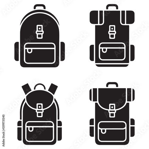 Backpack icon Vector Black silhouettes. with white background