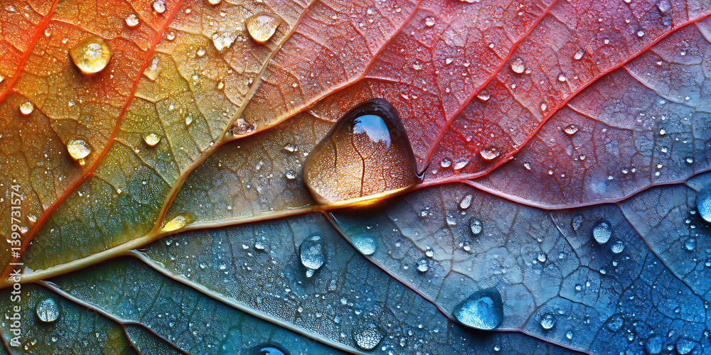 Fototapeta premium Raindrop on Leaf Close-up Wallpaper Background for Nature Branding, Botanical Promotion, or Tranquil Design Projects