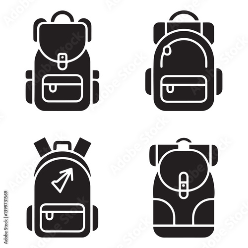 Backpack icon Vector Black silhouettes. with white background