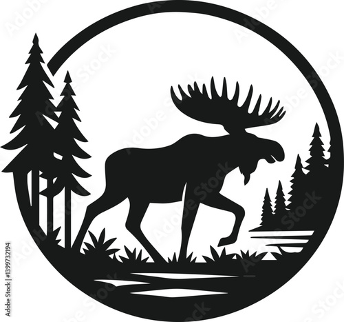 Silhouette of a woodland animal moose
