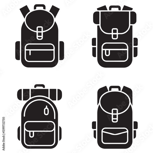 Backpack icon Vector Black silhouettes. with white background