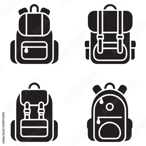 Backpack icon Vector Black silhouettes. with white background