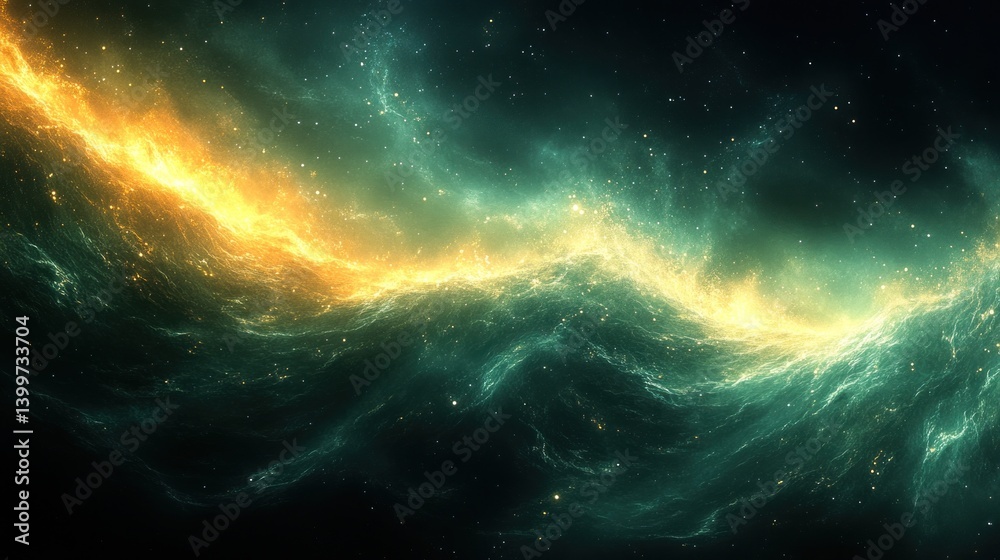 Obraz premium Cosmic energy wave flowing through nebula in deep space background