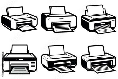 Collection of Six Different vector illustration Types of Inkjet Printers Illustration