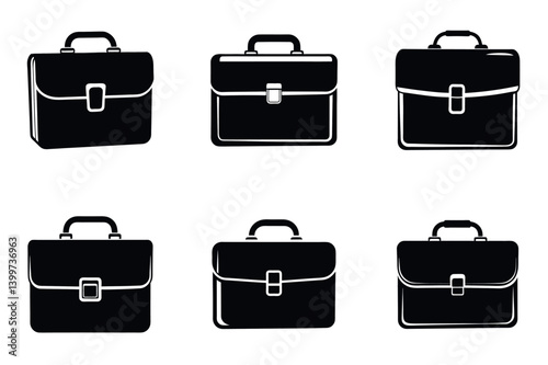 Collection of Six Black vector illustration Briefcase Icons Business Portfolio Cases