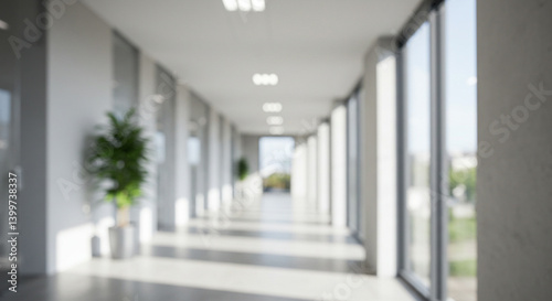 明るくぼやけたオフィス。ビジネスシーンの背景素材