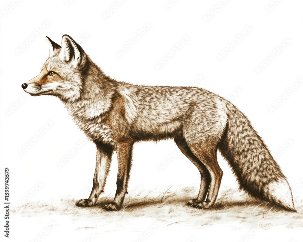 Fototapeta premium Desert fox profile, alert, grassland, wildlife art, nature print