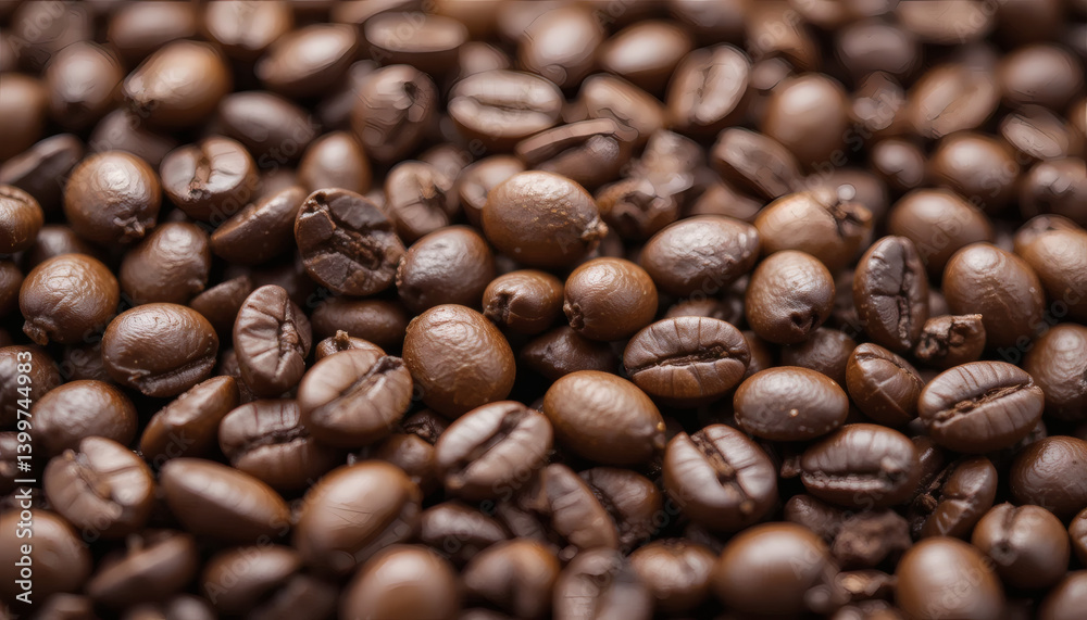 Fototapeta premium Close up of roasted coffee beans background, roasted coffee beans texture, coffee bean close-up, fresh roasted coffee beans, coffee beans background design
