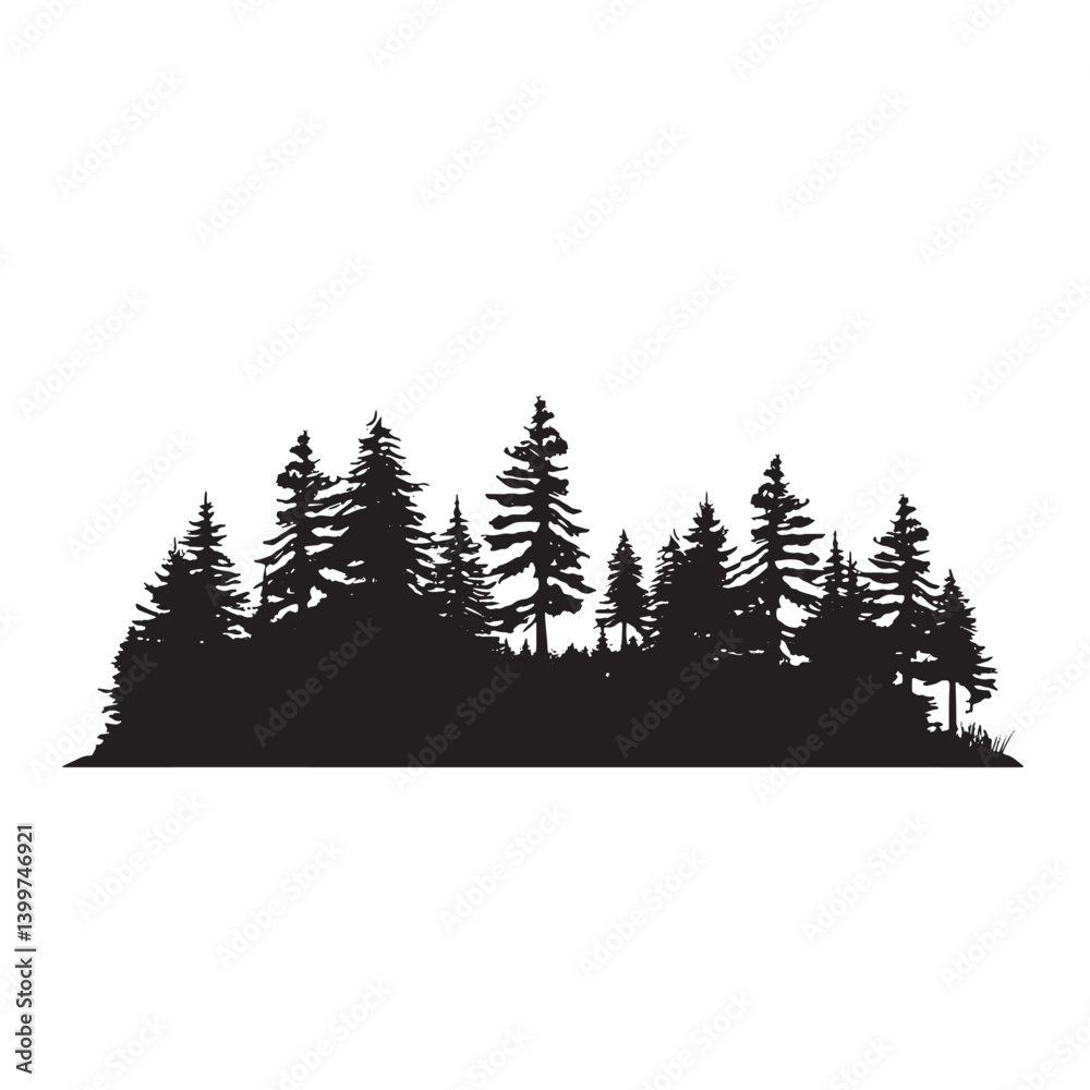 Obraz premium Black Pine Tree Line Silhouette Vector