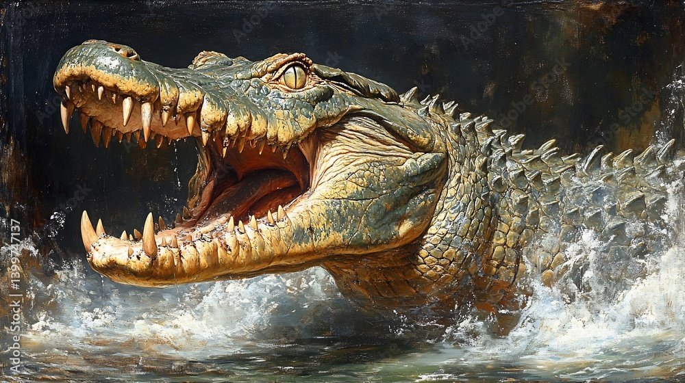 Fototapeta premium Croc Attack Wildlife Nature Digital Art.