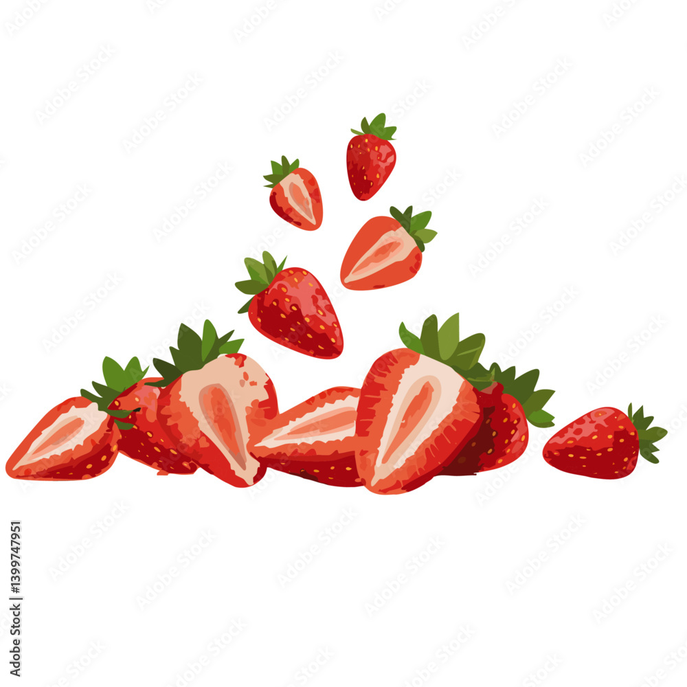 vector strawberry falling on white background