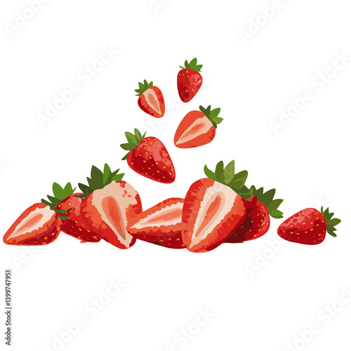 Obraz na płótnie vector strawberry falling on white background w salonie