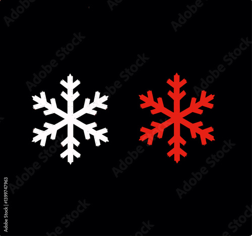 White and Red Snowflakes on Black Background