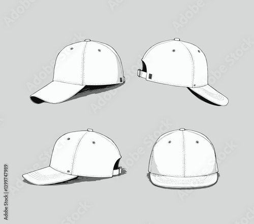Obraz na płótnie White baseball cap line art, four views on gray w salonie