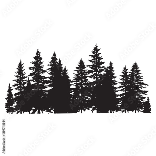 Black Silhouette of Pine Trees in Forest
