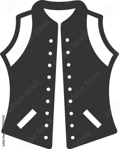 Simple Vest Icon with Buttons and Pockets Isolated on Transparent Background