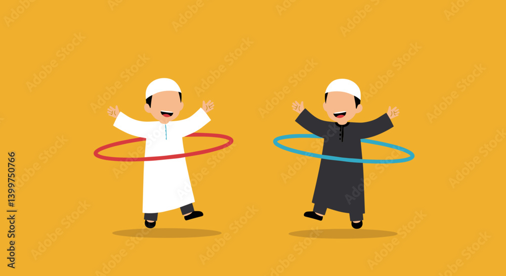 Two Men Playing With Hula Hoops Against Orange Background Pixel Art Illustration Two Men Playing With Hula Hoops Against Orange Background Pixel Art Illustration
