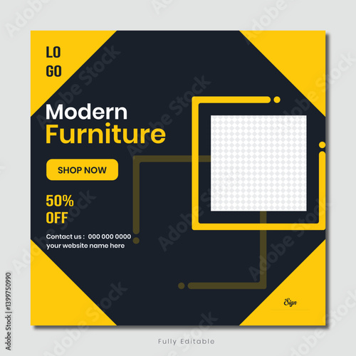 Minimalist furniture and home interior sale banner or social media post template design.